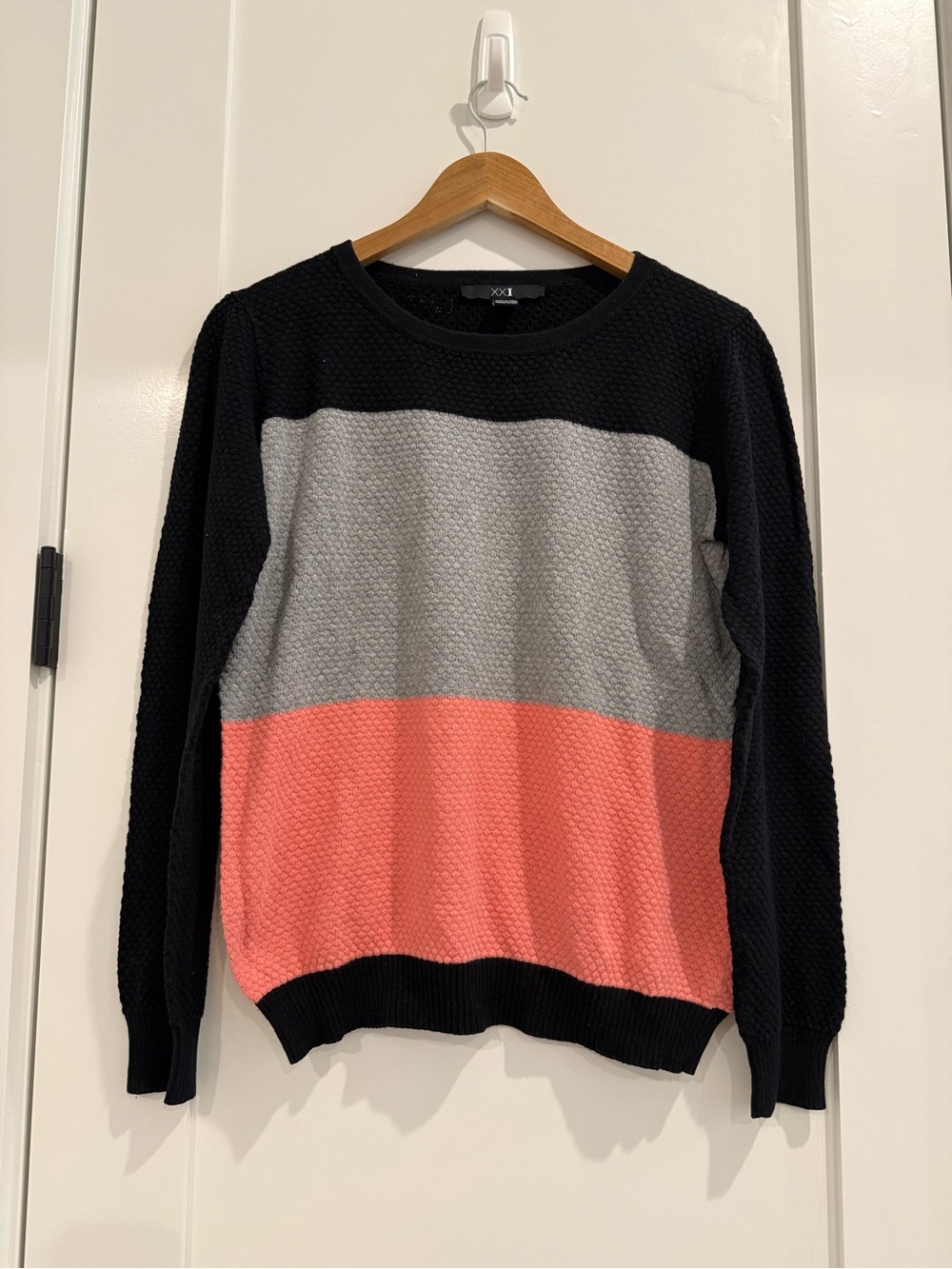 Forever 21 Black, Gray & Coral Colorblock Crewneck Sweater